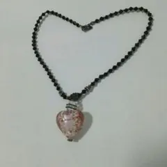 ピンクハートのトップと黒ビーズの　チョーカー　❇値下げ❇