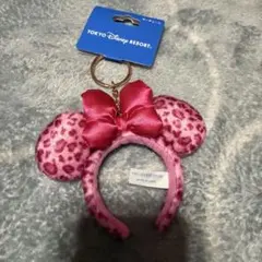 未使用◇ ディズニーランド ミニー キーチェーン ヒョウ柄 ピンク キーホルダー