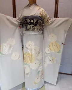 高級 辻が花◇ 振袖6点セット ◇163.5cmフルセット白系生成り正絹AM24 