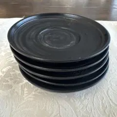 黒い陶器製茶托 5枚セット