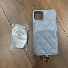 ライトブルー キルティング スマホケース iphone 11 用