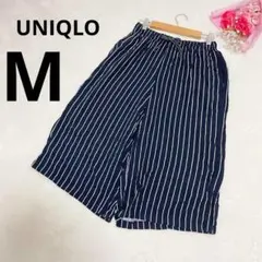 ★ ユニクロ ウエストゴム ガウチョ ストライプ リラコ ステテコ M 紺