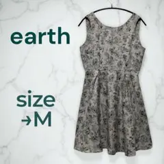 earth 花柄 ノースリーブ ミニワンピース M カジュアル 白　ホワイト