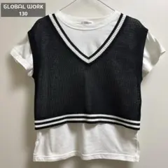 グローバルワーク Vネックメッシュニット Tシャツ レイヤード 130