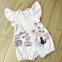 60 Ampersand 猫柄 ロンパース ピンク　ベビー服のサムネイル