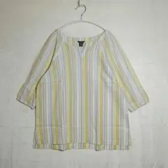 Eddie Bauer 綿100%マルチストライプキーネック ブラウス イエロー