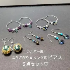 シルバー風 ぶら下がり＆リング系ピアス 5点セット(*^^)v