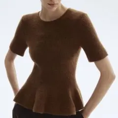 当日発送！RIB-KNIT PEPLUM TOP ペプラムニット　L