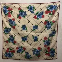 花柄スカーフ ベージュ 青 赤 約77cm