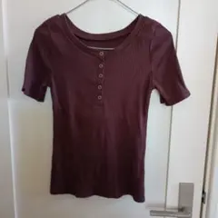 半袖リブTシャツ ボタン付き
