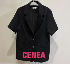 [a806]CENEA リネン混半袖 テーラードジャケット ブラック Lサイズのサムネイル