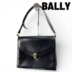 BALLY　レザーショルダーバッグ ブラック ゴールド金具 24cm