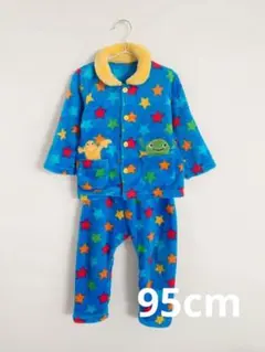 カラフル星柄モコモコフリースベビーパジャマ上下セット95cm青