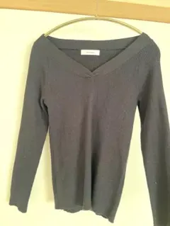 【Mystrada マイストラーダ】Vネック リブニット 黒 薄手　きれいめ