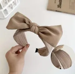 カチューシャ リボン ブラウン 秋冬 ヴィンテージ ファブリック ヘアバンド