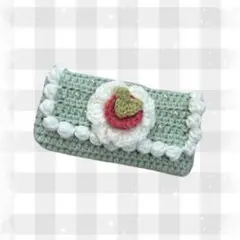 ハンドメイド かぎ編み ペンケース クリームソーダ風 いちご ポーチ