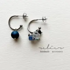 青の天然石 サージカルステンレスフープピアス №194