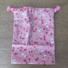 新品未使用！マチ付き！いちご柄の布製巾着袋