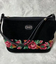 FEILER 花柄刺繍 ハンドバッグ 黒