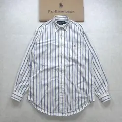 RALPH LAUREN ポロゴルフ ストライプシャツ ロゴ ホワイト L程度