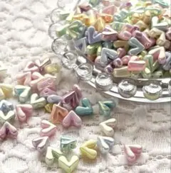 【約300個】miniハートアクリルビーズ パール加工 パステルミックス 夜光