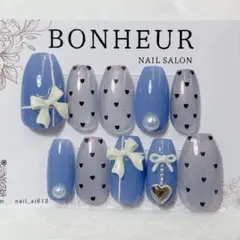 49【現品】ネイルチップ ハート マグネット キラキラ ブルー リボン