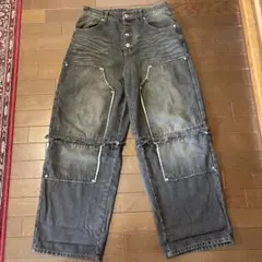 GRANCY ジップデザイン バギーデニム パンツ グレー Mサイズ - メルカリ