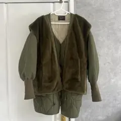 Kastane カスタネ　マルチウェイ　ベスト付き　キルティング コート カーキ