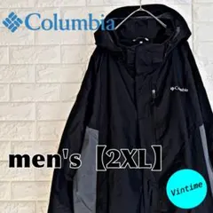 y113【Columbia】刺繍ロゴマウンテンパーカー【メンズ2XL】ブラック