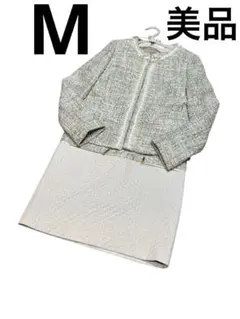 極美品キラキララメ入りツイード セットアップノーカラージャケット＆切替ワンピース