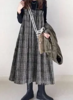ドッキングワンピース黒系格子が可愛い新品タグ付きLL〜2XL〜3L