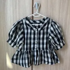 petit main 半袖シャツ 110 ブラック・ホワイトチェック