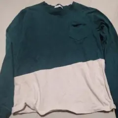男児長袖厚手カットソー 緑とクリーム色 1６０センチ