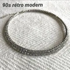 90s銀ラインストーン 2連フープ チョーカー コスチュームジュエリー モダン