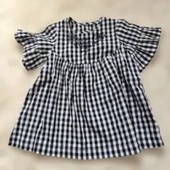 COMME CA ISMチェック柄花刺繍半袖ワンピース