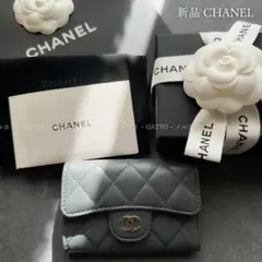 新品 CHANEL フラップカードケース グレー ラムスキン ミニ財布 - メルカリ