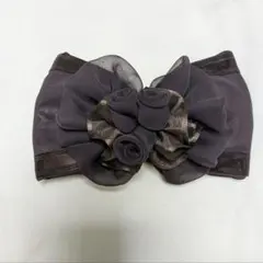 フラワーモチーフ シフォン リボン バレッタ ブラウン フォーマル