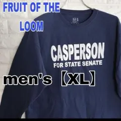 C366【FRUIT OF THE LOOM】長袖Tシャツ【メンズXL】ネイビー