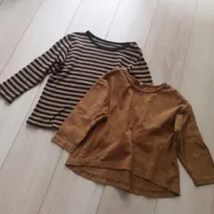 100 子供服　長袖　トップス　ロンT　ボーダー　ブラウン　ユニクロ　西松屋