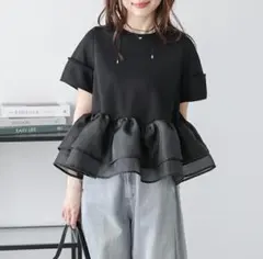 【 La-gemme 】シアーフリル ティアード ペプラム ドッキングトップス