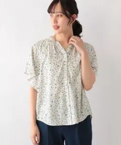 新品　グローバルワーク　さらさら　リラックス　プリント　ブラウス　半袖　トップス