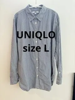 ユニクロ 長袖ビッグシルエットストライプシャツ ネイビー×白