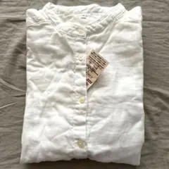 オーガニックコットン二重ガーゼ ワンピース 無印良品 L オフ白 スタンドカラー