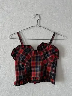 チェック柄 フリルビスチェ