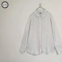 【美品】シャツ　ストライプ　縦縞　フレンチリネン　麻　白　ホワイト　長袖　13R
