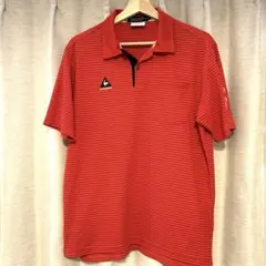 ルコックスポルティフゴルフ　メンズ半袖ポロシャツ　レッド　ボーダー　Lサイズ