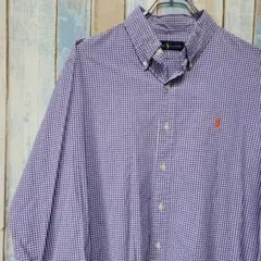 ☆ラルフローレン☆ギンガムチェックBDシャツ☆ワンポイント刺繍ロゴ☆Ｌ