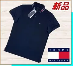【新品】トミーヒルフィガーPoloShirtコットン100%半袖ポロシャツ紺XS