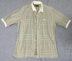 バーバリー ロンドン 半袖シャツ チェック柄 メンズ 42サイズ グリーン系