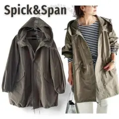 スピックアンドスパン P/Ny 撥水スノーカモパーカーコート カーキ フード36